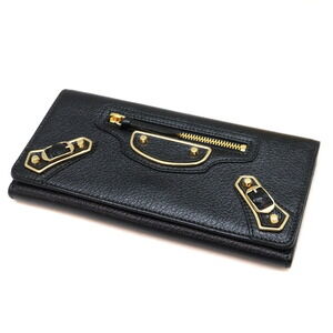 BALENCIAGA Edge Money Bifold Wallet Leather Black